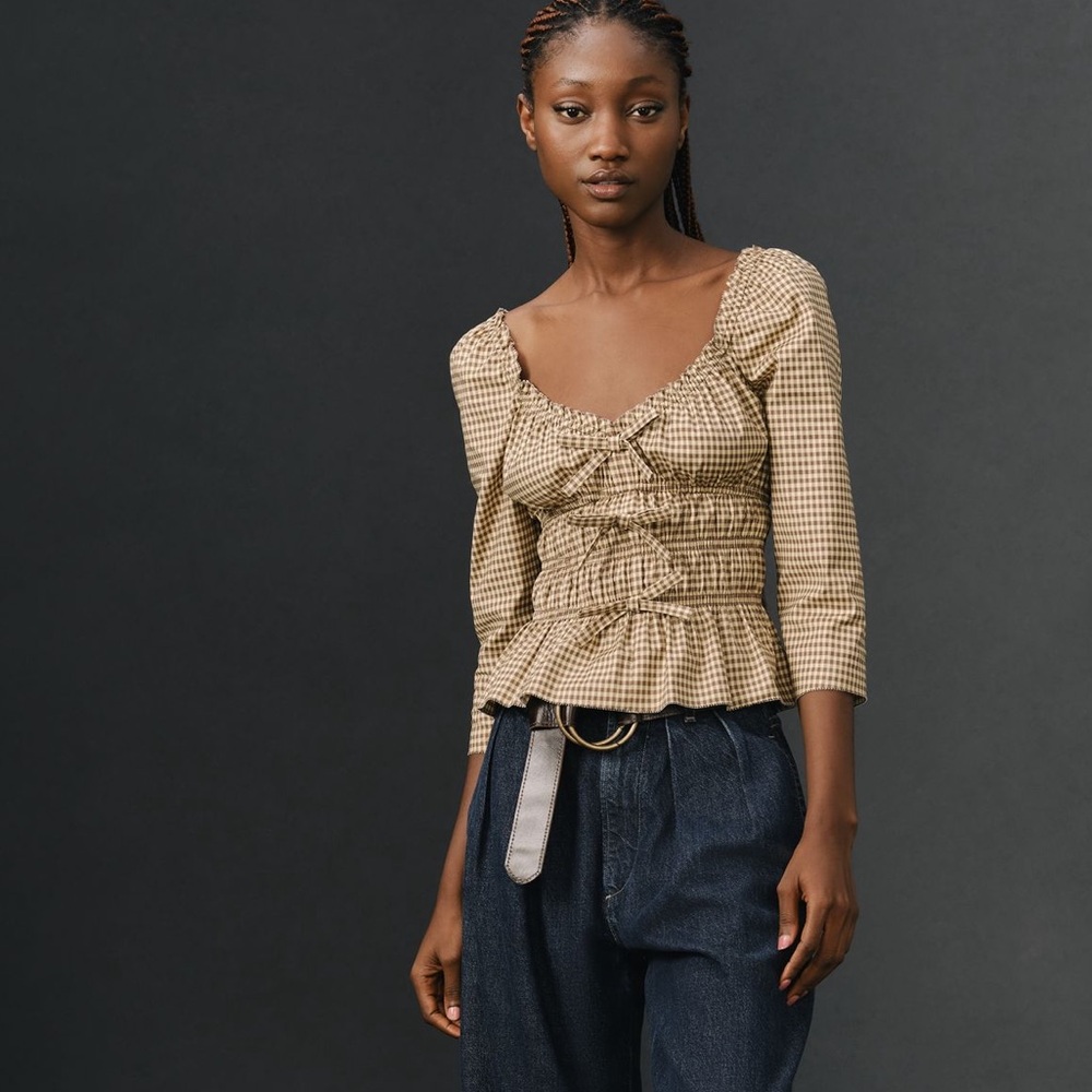 Reformation Brown Checkered Blouse - Picture 5 of 9